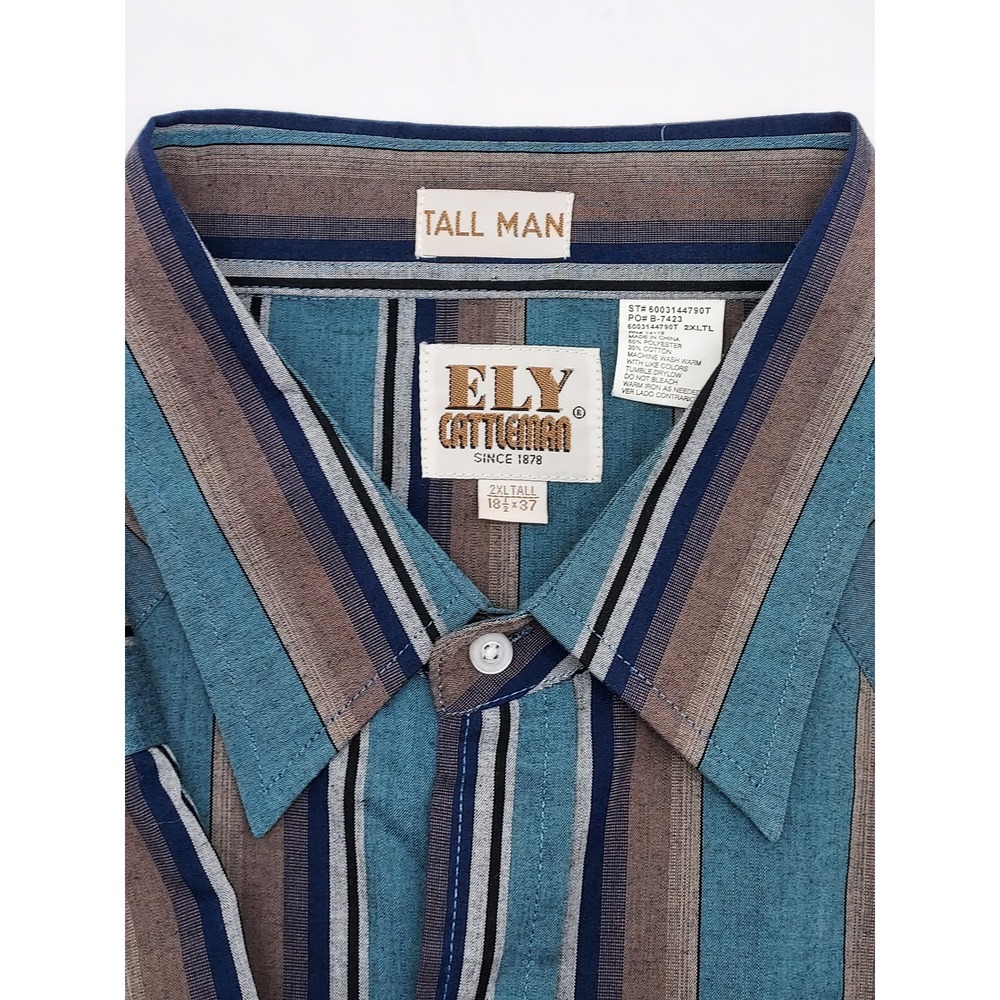 Ely Cattleman Mens 2XL Tall Striped‎ Western Shirt Long Sleeve Cowboy Rodeo